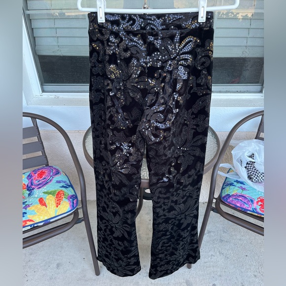 Venus Z221710 Velvet & Sequin Flare Pants - 2 - Picture 2 of 7